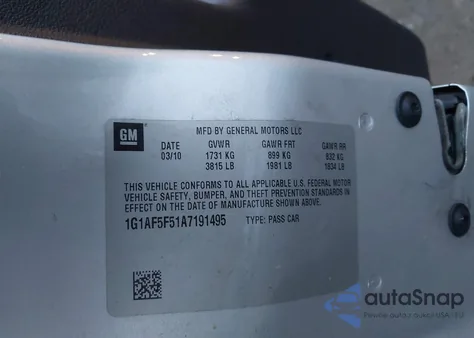 2010 Chevrolet Cobalt Lt from USA, damaged, VIN 1G1AF5F51A7191495